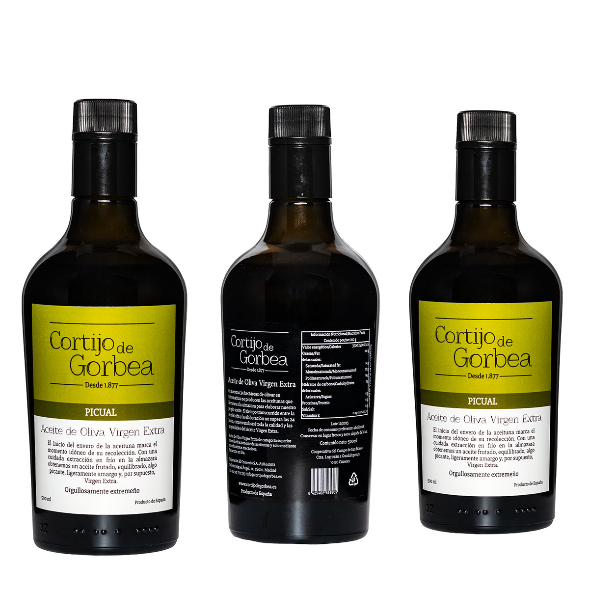 Tres botellas de Aceite Oliva Virgen Extra Cortijo de Gorbea